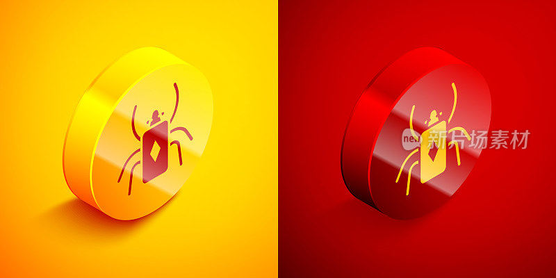 Isometric Beetle bug icon isolated on orange and red background. Circle button. Vector